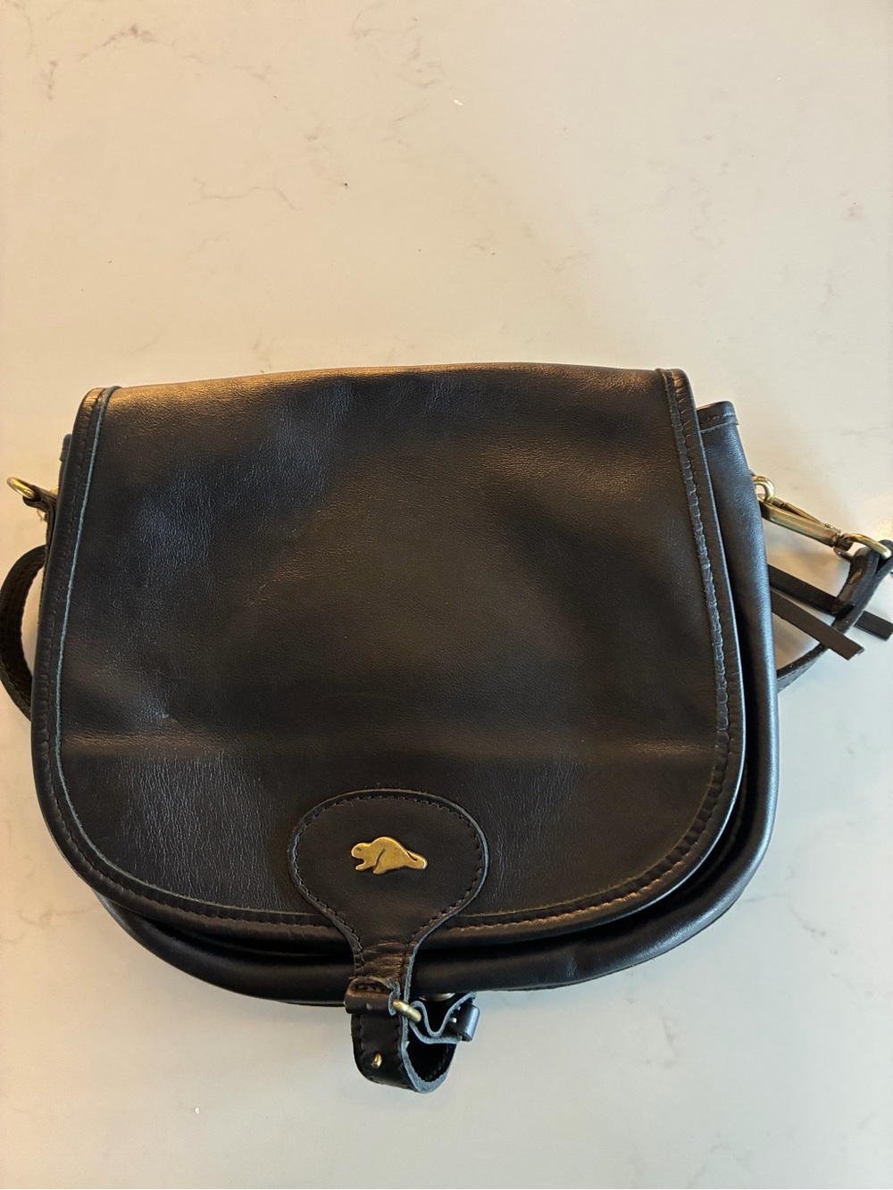 Vintage Roots leather saddle crossbody bag,with gold brass hardware